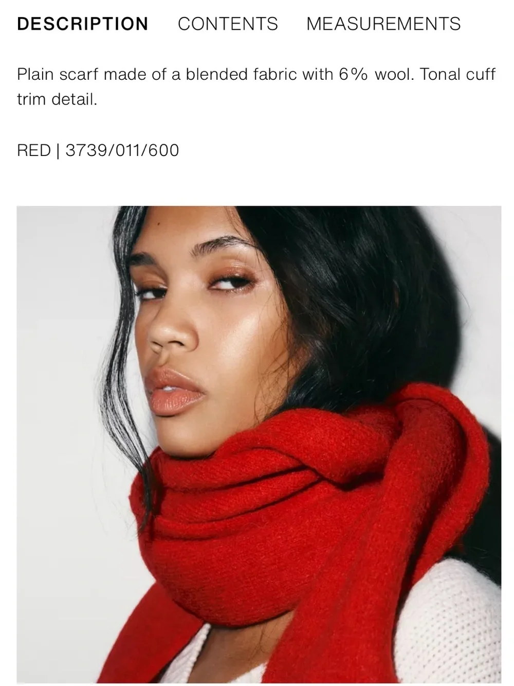 Zara NWT red plain cuffed scarf 3738/011